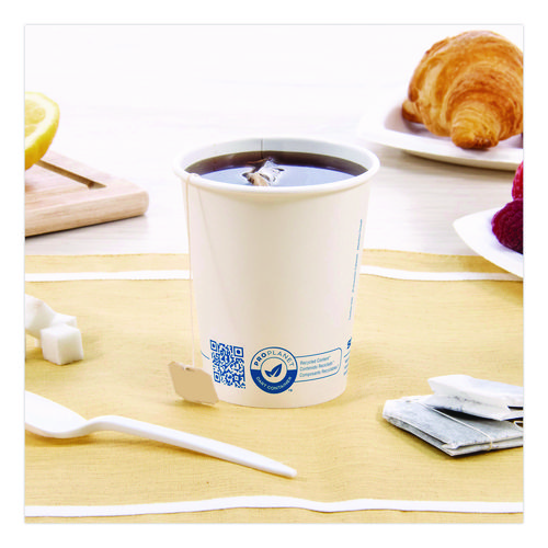 Recycled Content PCF Paper Hot Cups, ProPlanet Seal, 10 oz, White/Blue, 1,000/Carton