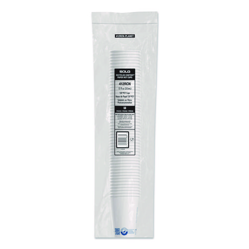 Recycled Content PCF Paper Hot Cups, ProPlanet Seal, 12 oz, White/Blue, 1,000/Carton