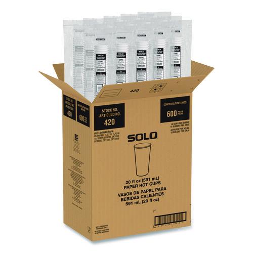 Recycled Content PCF Paper Hot Cups, ProPlanet Seal, 20 oz, White/Blue, 600/Carton