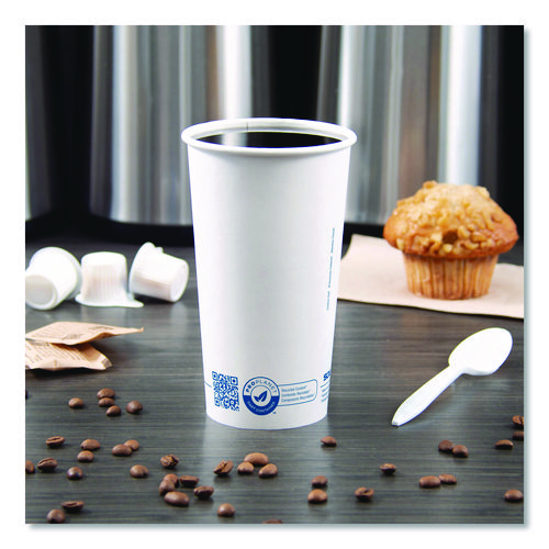 Recycled Content PCF Paper Hot Cups, ProPlanet Seal, 20 oz, White/Blue, 600/Carton