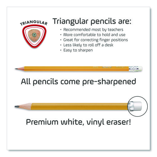 Essentials Triangular Pre-Sharpened Pencils, HB (#2), Black Lead, Yellow Barrel, 12/Box