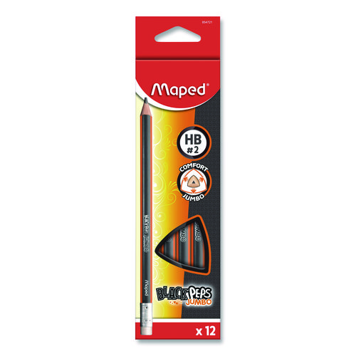 Black'Peps Jumbo Triangular Pencils, HB (#2), Black Lead, Orange/Black Barrel, Dozen