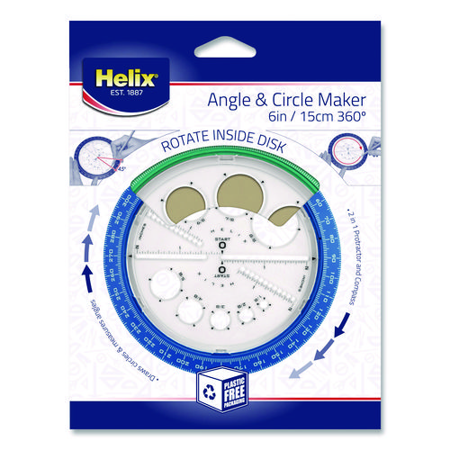 360° Angle and Circle Maker 2-in-1 Protractor and Compass Tool, 2" Ruler Edge, Plastic, Randomly Assorted Color