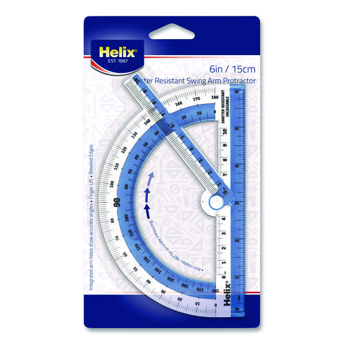 180° Shatter Resistant Swing Arm Protractor, 6" Ruler Edge/10 cm Ruler Edge, Plastic, Randomly Assorted Color