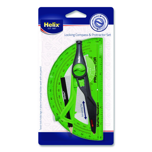 Locking Compass and Protractor Set, 12" Maximum Diameter, 6" Ruler Edge, Randomly Assorted Colors