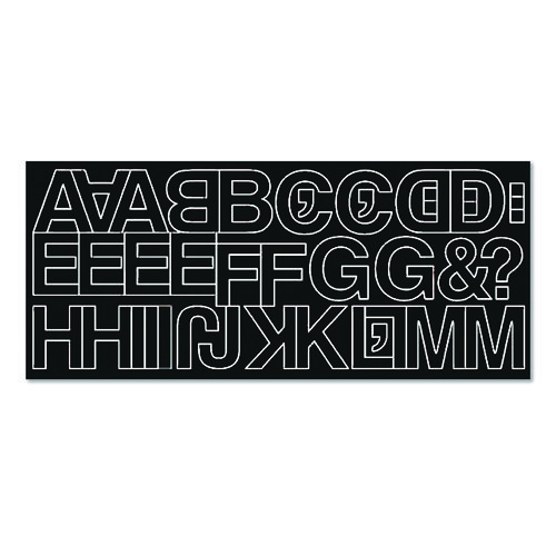 Peel-and-Stick Letters, Numbers and Symbols, 1" Tall, Black Characters, White Background, 256 Pieces