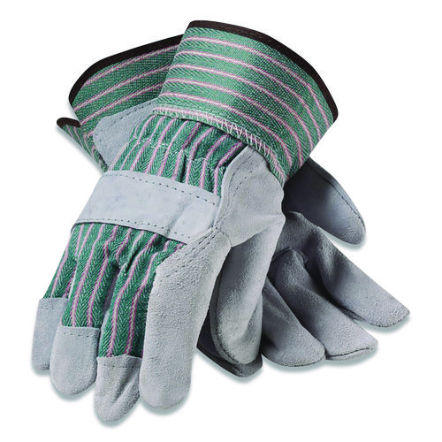 Bronze Series Leather/Fabric Work Gloves, X-Large (Size 10), Gray/Green, 12 Pairs