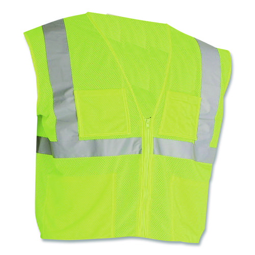 ANSI Class 2 Four Pocket Zipper Safety Vest, Polyester Mesh, 4X-Large, Hi-Viz Lime Yellow