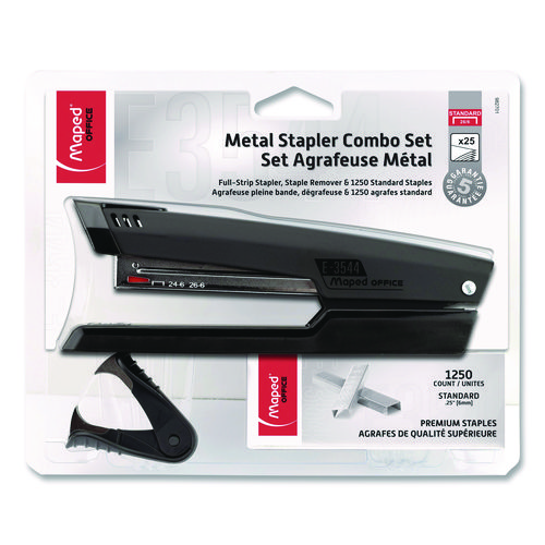 Essentials Metal Full Strip Stapler and Remover Combo, 25 Sheet Capacity, Black