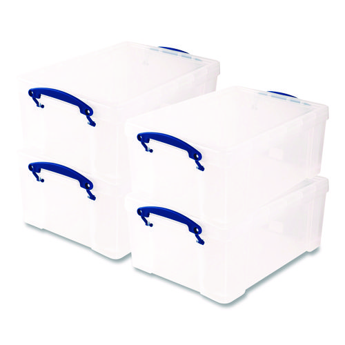 Snap-Lid Storage Bin, 2.37 gal, 10.25" x 14.5" x 6.25", Clear/Blue, 4/Pack