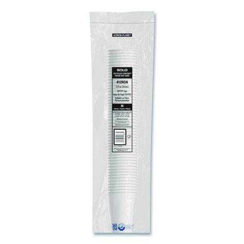 Recycled Content PCF Paper Hot Cups, ProPlanet Seal, 12 oz, White, 50/Pack