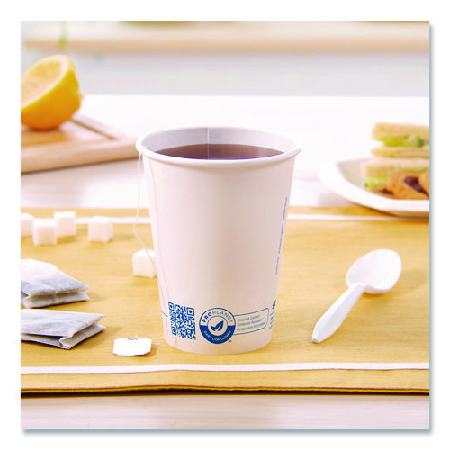 Recycled Content PCF Paper Hot Cups, ProPlanet Seal, 12 oz, White, 50/Pack