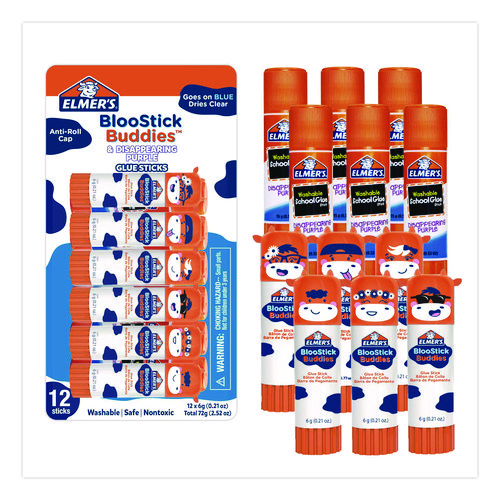 BlooStick Buddies and Disappearing Purple Glue Stick Combo Pack, 0.21 oz, Dries Clear, 12/Pack