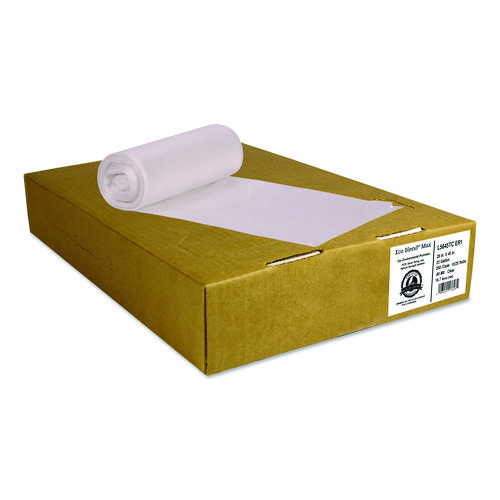 Eco Blend Max Can Liners, 23 gal, 0.8 mil, 28" x 45", Clear, 25 Bags/Roll, 10 Rolls/Carton