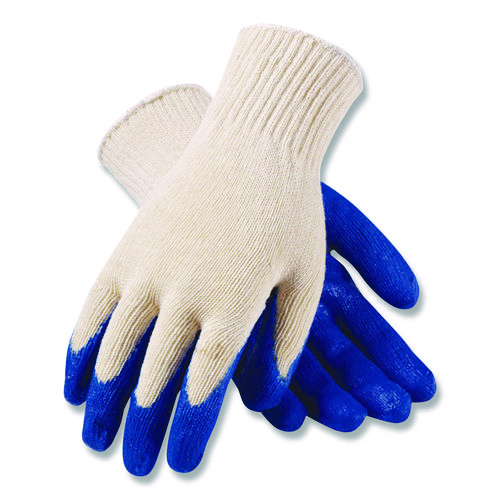 Seamless Knit Cotton/Polyester Gloves, Regular Grade, Large, Natural/Blue, 12 Pairs