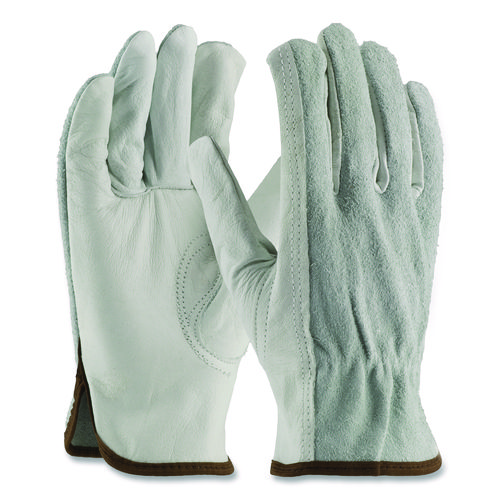 Top-Grain Leather Drivers Gloves with Shoulder-Split Cowhide Leather Back, Large, Gray