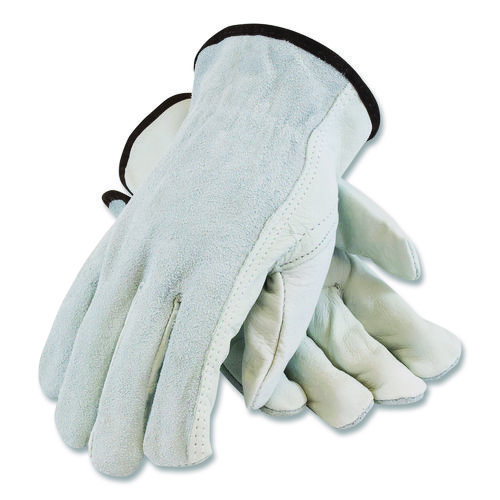 Top-Grain Leather Drivers Gloves with Shoulder-Split Cowhide Leather Back, Large, Gray