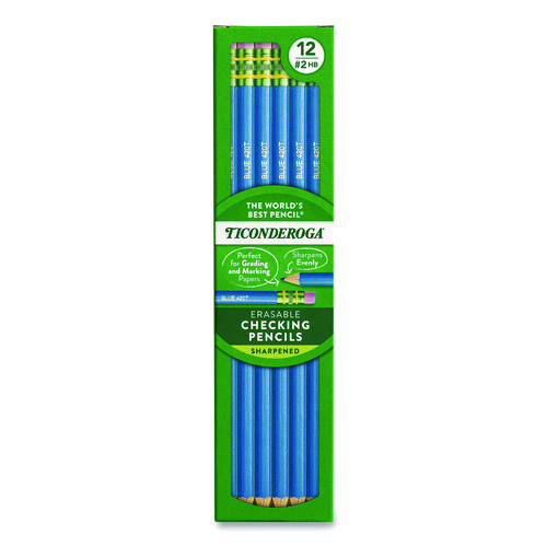 Erasable Colored Pencils, 2.6 mm, 2B (#2), Blue Lead, Blue Barrel, 12/Pack