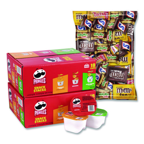 Mini Milk Chocolate and Pringles Snack Stacks Variety Combo Pack, 62 oz Bag Mini/Fun Size, (36) Cups Assorted Flavors/Bundle