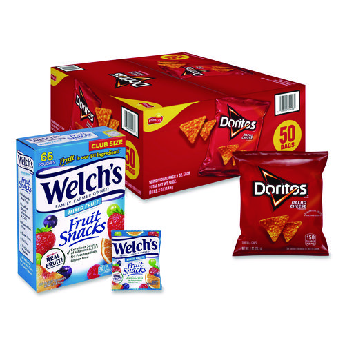 Doritos Nacho Cheese Tortilla Chips and Welch's Mixed Fruit Snacks, (50) 1oz Bag Chips, (66) 0.8 oz Pouch Fruit Snacks/Bundle