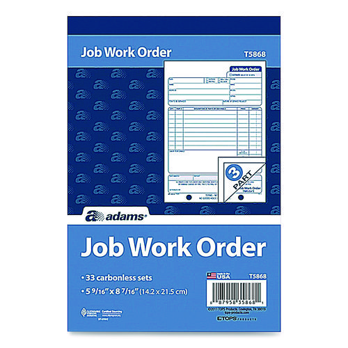 Work Order Form, Three-Part Carbonless, 5.66 x 9, 250 Sets/Pack