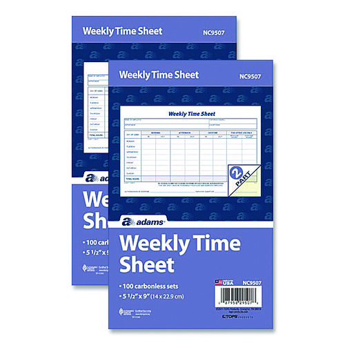 Weekly Time Sheets, One Part (No Copies), 8.5 x 5.5, 100 Forms/Pad, 2 Pads/Pack