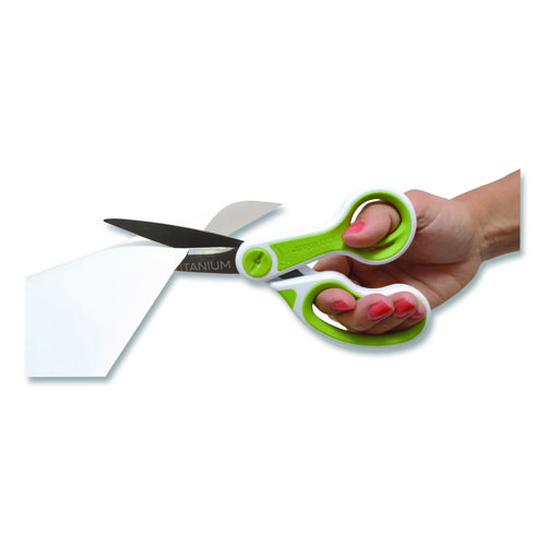 Image of Westcott® CarboTitanium Bonded Scissors, 8" Long, 3.25" Cut Length, Straight White/Green Handle