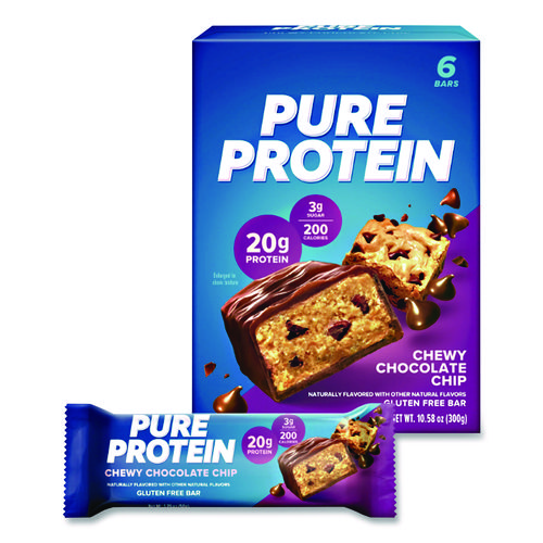 Pure Protein Bar, Chewy Chocolate Chip, 1.76 oz Bar, 6/Box