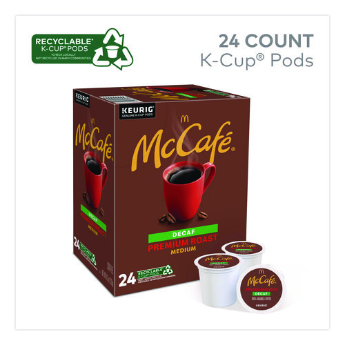 GMT7467 - Enjoy the café McCafe® experience at work or on-the-go with the rich aroma and delicious taste of this 100% Arabica coffee. Beverage Type: Decaffeinated Coffee; Flavor: Premium Roast Decaf; Roast Type: Medium; Product Packaging: K-Cup®.