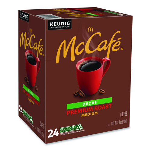 GMT7467 - Enjoy the café McCafe® experience at work or on-the-go with the rich aroma and delicious taste of this 100% Arabica coffee. Beverage Type: Decaffeinated Coffee; Flavor: Premium Roast Decaf; Roast Type: Medium; Product Packaging: K-Cup®.