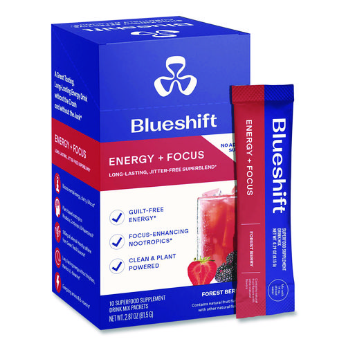 Energy and Focus Forest Berry Drink Mix, 0.24 oz Packets, 10/Pack, 2 Packs/Carton