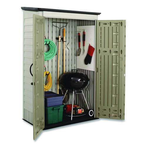 Vertical Storage Shed, 53 cu ft, 2.5 ft x 4 ft x 7 ft, Sandstone/Faint Maple