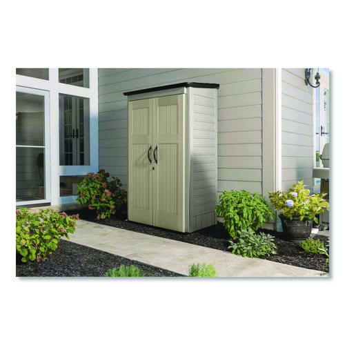 Vertical Storage Shed, 53 cu ft, 2.5 ft x 4 ft x 7 ft, Sandstone/Faint Maple
