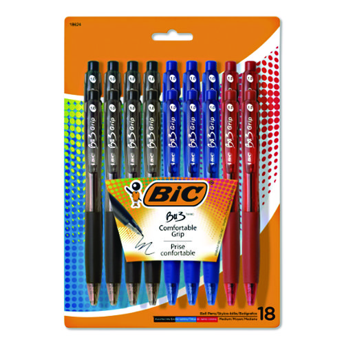 BU3 Ballpoint Pen, Retractable, Medium 1 mm, Assorted Ink and Barrel Colors, 18/Pack