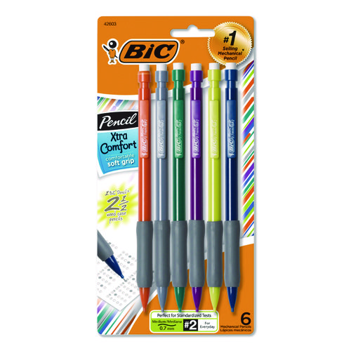 Xtra-Comfort Mechanical Pencil, 0.7 mm, HB (#2), Black Lead, Assorted Barrel Colors, 6/Pack