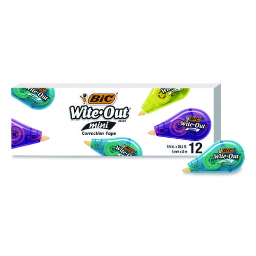 Wite-Out Brand Mini Correction Tape, Non-Refillable, 0.2" x 26.2 ft, Assorted