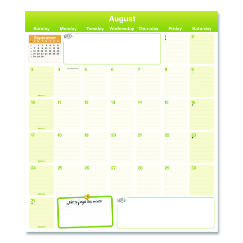 Fridge Planner Magnetized Monthly Calendar with Pads + Pencil, 14 x 13.5, Yellow/Green Sheets, 17-Month: Aug 2024 to Dec 2025