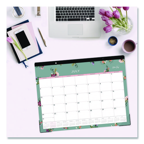 Image of Blue Sky® Greta Academic Year Desk Pad Calendar, Floral Artwork, 22 x 17, White/Green/Pink Sheets, 12-Month (July to June): 2024-2025