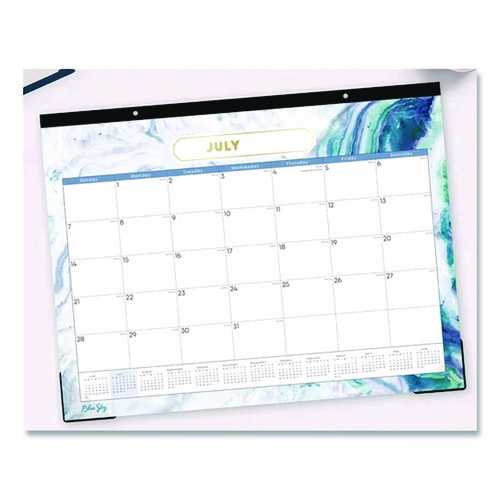 Image of Blue Sky® Gemma Academic Year Desk Pad Calendar, Geode Artwork, 22 x 17, White/Blue/Green Sheets, 12-Month (July to June): 2024 to 2025