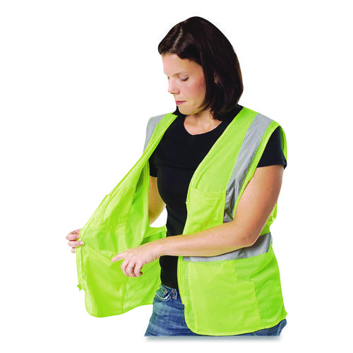 ANSI Class 2 Four Pocket Zipper Safety Vest, Polyester Mesh, 5X-Large, Hi-Viz Lime Yellow