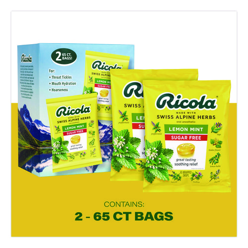 Sugar-Free Lemon Mint Herb Throat Drops, 65/Bag, 2 Bags/Pack