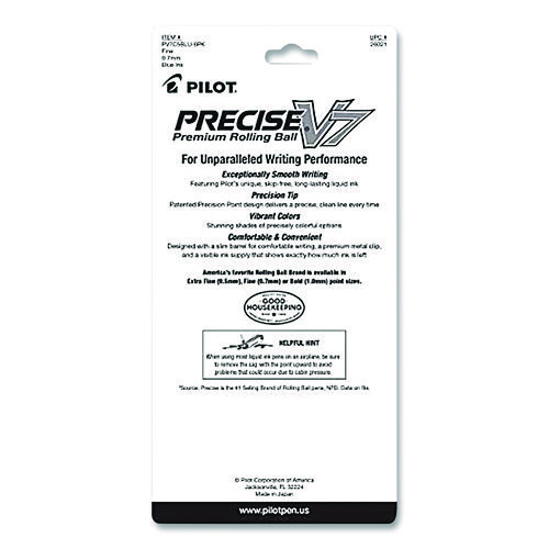 Precise V7 Rollerball Pen, Stick, Fine 0.7 mm, Blue Ink, Blue/Clear Barrel, 5/Pack