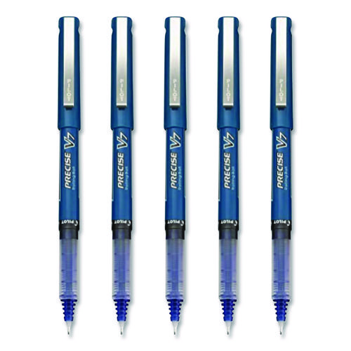 Precise V7 Rollerball Pen, Stick, Fine 0.7 mm, Blue Ink, Blue/Clear Barrel, 5/Pack