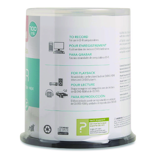 CD-R Printable Recordable Disc, 700 MB/80 min, 48x, Spindle, Matte White, 100/Pack