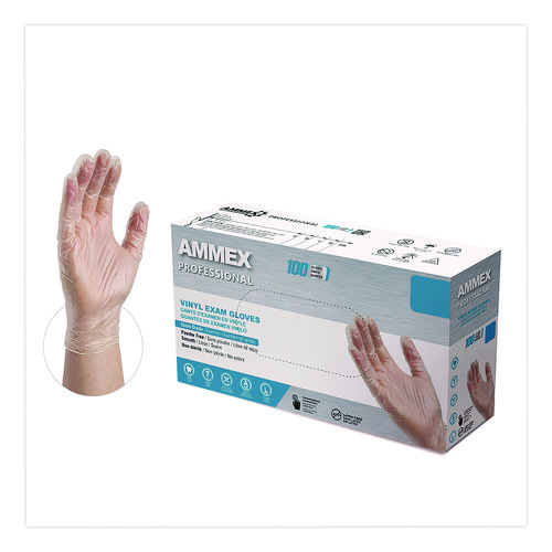 Vinyl Exam Gloves, Powder-Free, X-Large, Clear, 100/Box