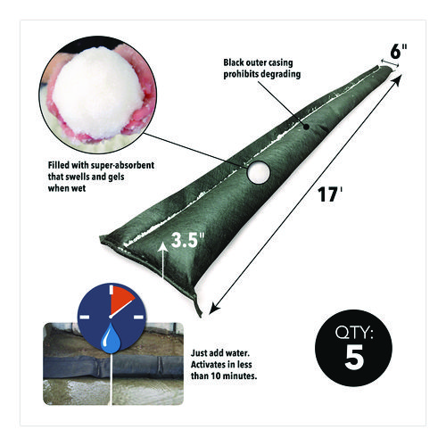 Flood Barriers, 6" x 17 ft x 3.5", 5/Box