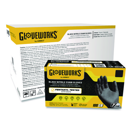 Nitrile Exam Gloves, Powder-Free, 6 mil, Large, Black, 100 Gloves/Box, 10 Boxes/Carton