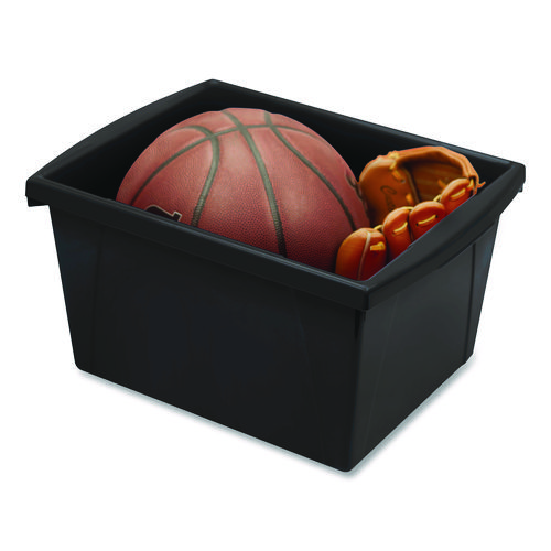Storage Bin with Lid, 4 gal, 11.25" x 11.25" x 7.87", Black, 6/Pack