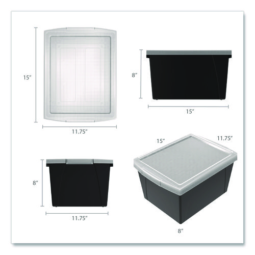 Storage Bin with Lid, 4 gal, 11.25" x 11.25" x 7.87", Black, 6/Pack
