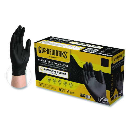 Nitrile Exam Gloves, Powder-Free, 6 mil, Small, Black, 100 Gloves/Box, 10/Carton